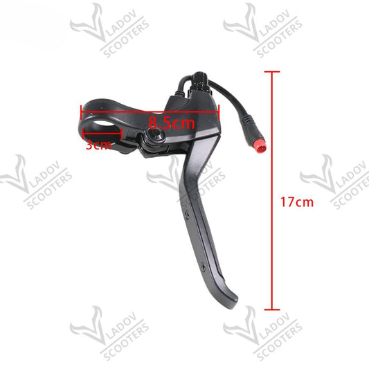 Ляв спирачен лост за Kukirin G2 Max с означени размери 8,5 см тяло, 3 см скоба и 17 см общ габарит